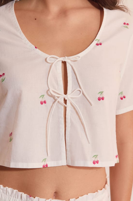Top de pyjama en coton &agrave; motifs cerises;${refinementColor}