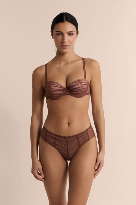 Soutien-gorge balconnet coques fines en tulle;${refinementColor}
