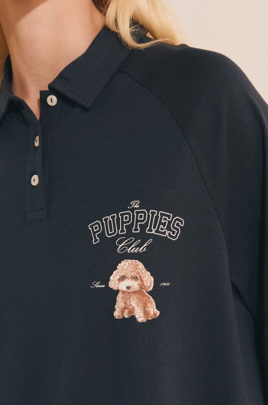 Chemise de nuit &agrave; motif chien avec boutons en coton;${refinementColor}