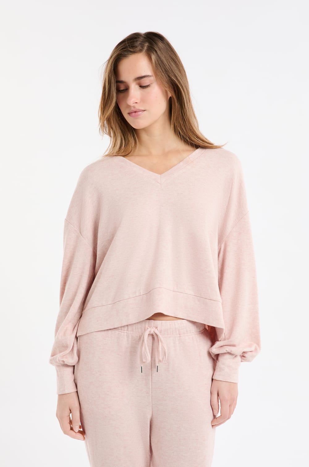 Sweatshirt de pyjama col V;${refinementColor}