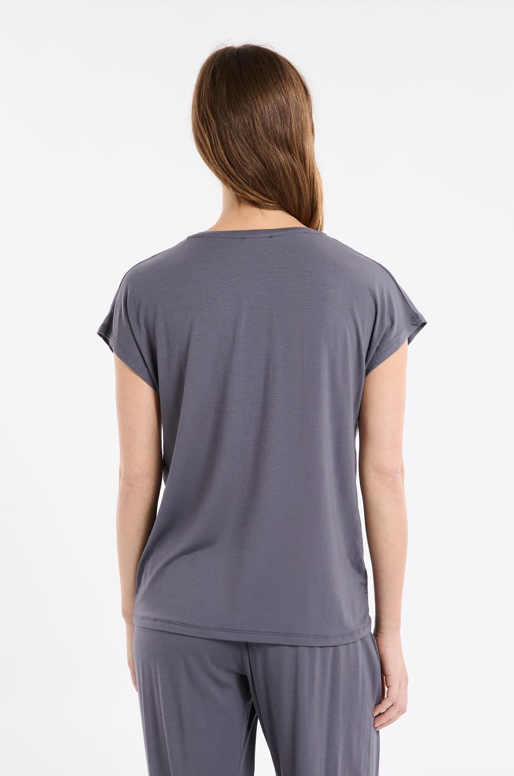 Top de manga corta liso de modal;${refinementColor}