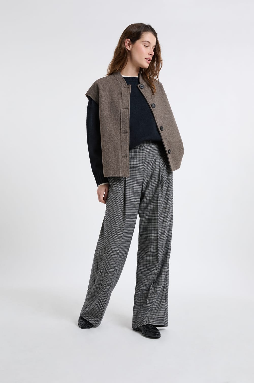 Wide-Leg Checked Trousers;${refinementColor}