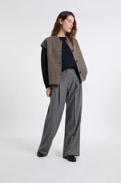 Wide-Leg Checked Trousers;${refinementColor}