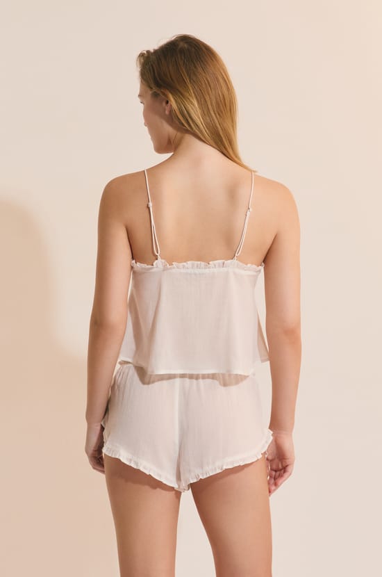 Top de pyjama &agrave; volant brod&eacute;;${refinementColor}