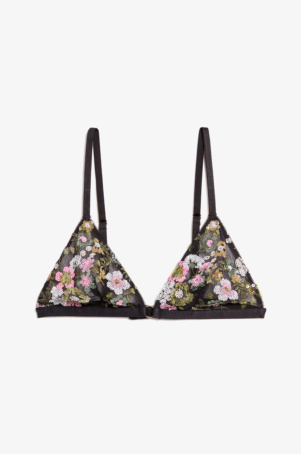 Embroidered Wireless Triangle Bra;${refinementColor}