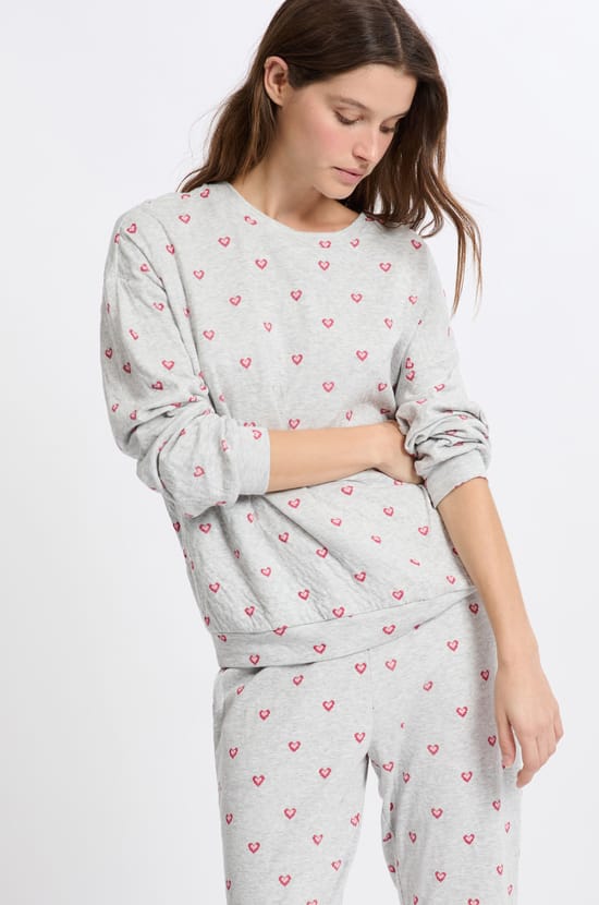 T-shirt de pyjama en coton &agrave; motifs coeurs;${refinementColor}