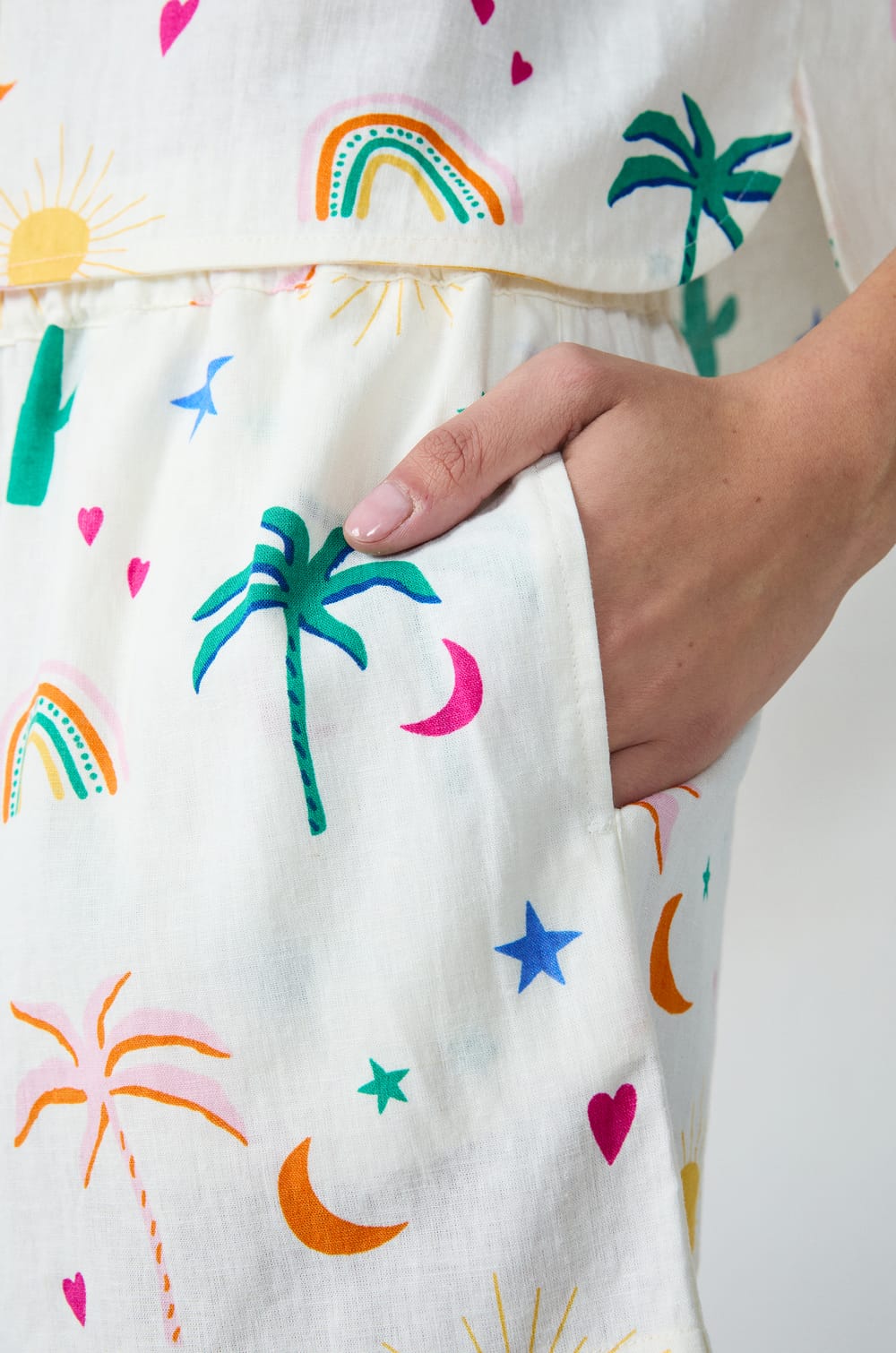 Short de pyjama imprimé en lin et viscose;${refinementColor}