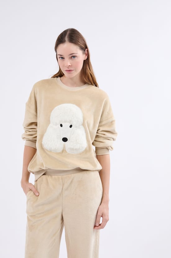 Sweatshirt mit langen Ärmeln in Samt-Optik;${refinementColor}