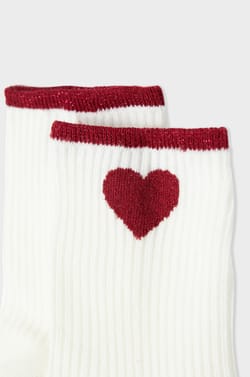 Ribbed Socks with Cotton Heart Pattern;${refinementColor}