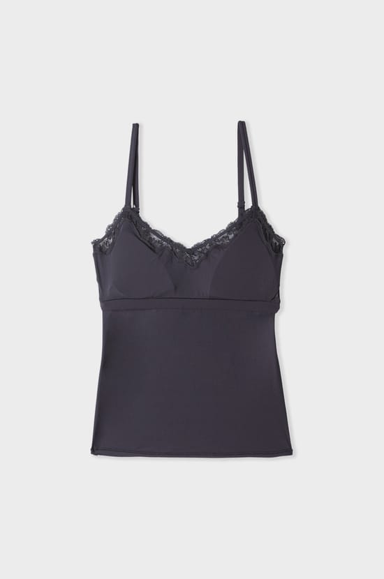 Caraco en microfibre et dentelle avec brassi&egrave;re int&eacute;gr&eacute;e et pads;${refinementColor}