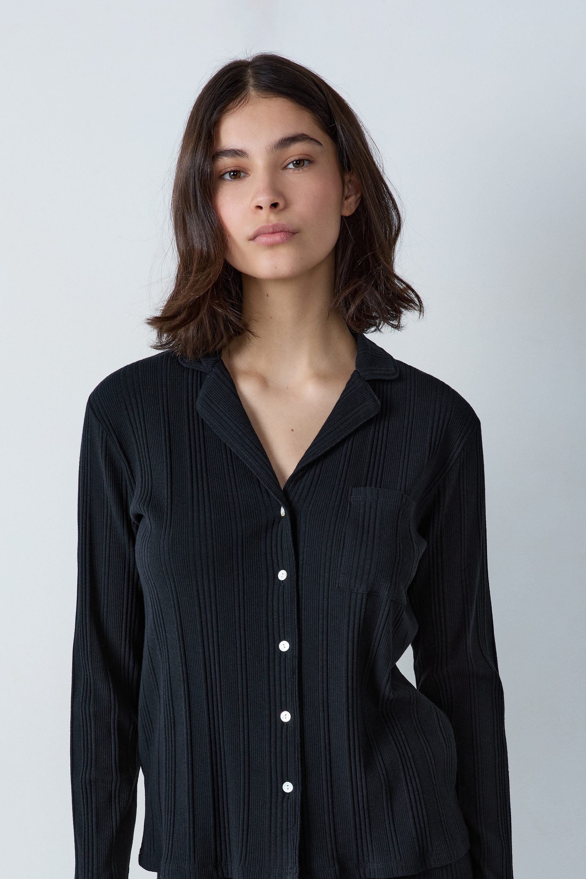 Chemise de pyjama en maille côtelée Richelieu