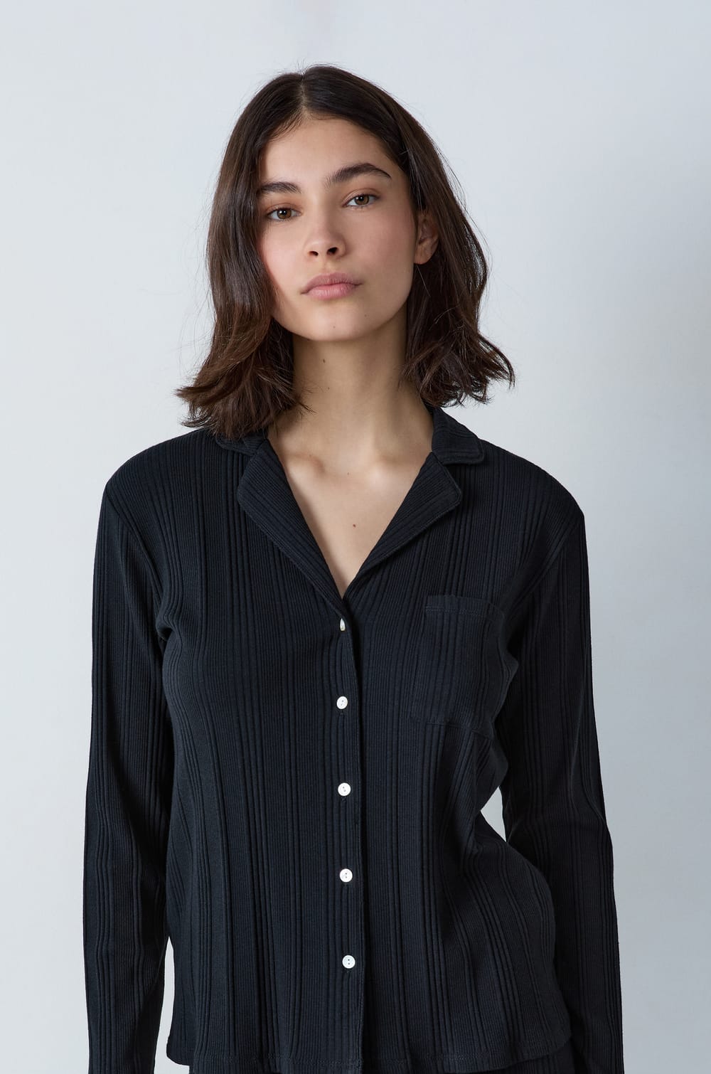 Ribbed Richelieu Pyjama Shirt;${refinementColor}