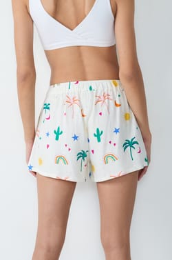 Short de pyjama imprimé en lin et viscose;${refinementColor}