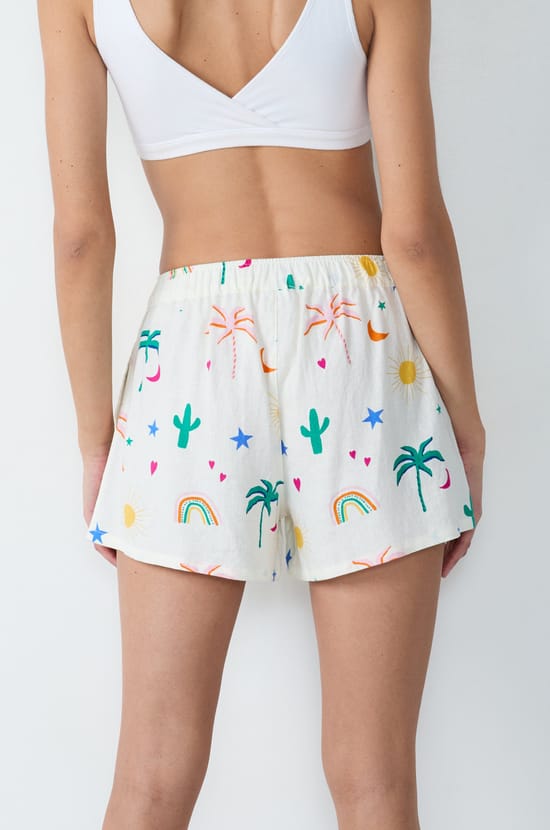 Poti&scaron;těn&eacute; lněn&eacute; pyžamov&eacute; kr&aacute;tk&eacute; kalhoty;${refinementColor}