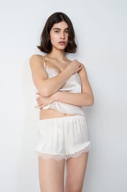 Silk shorts with lace details;${refinementColor}