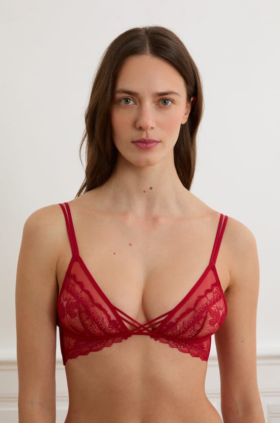 Soutien-gorge triangle en dentelle et liens;${refinementColor}