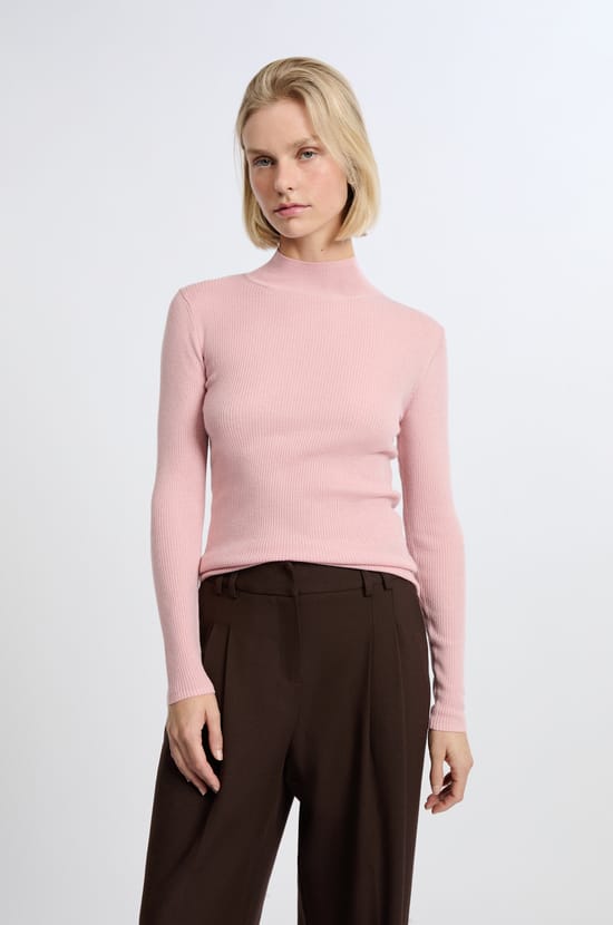 Pull à manches longues col montant avec laine;${refinementColor}