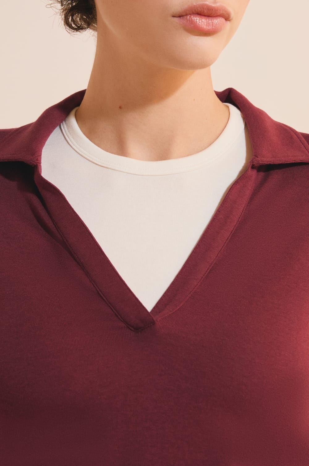 T-shirt col polo en coton modal;${refinementColor}