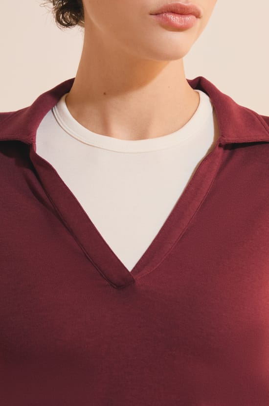 T-shirt col polo en coton modal;${refinementColor}
