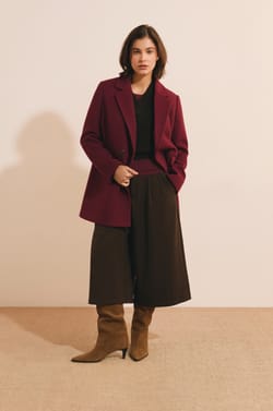 Manteau mi-long crois&eacute; avec laine;${refinementColor}