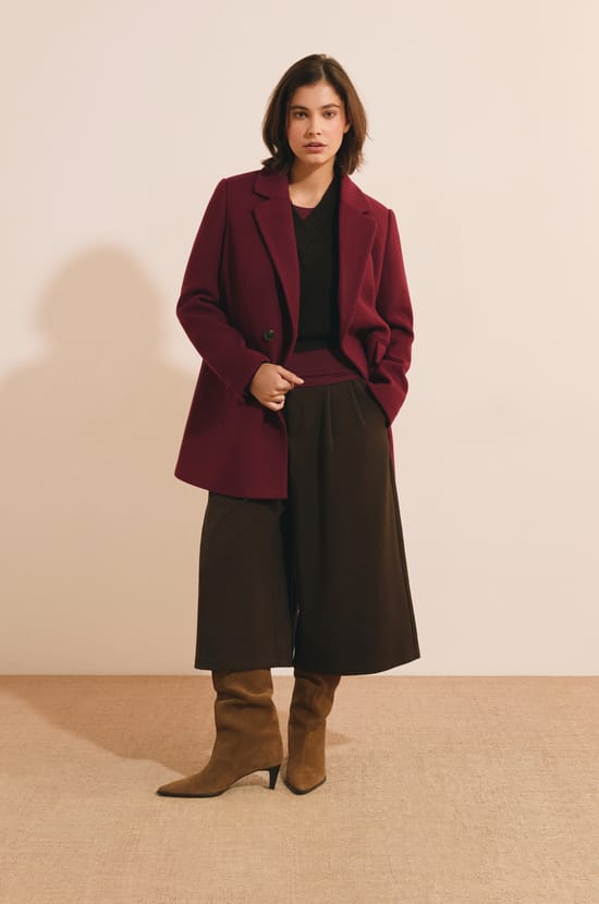Manteau mi-long crois&eacute; avec laine;${refinementColor}