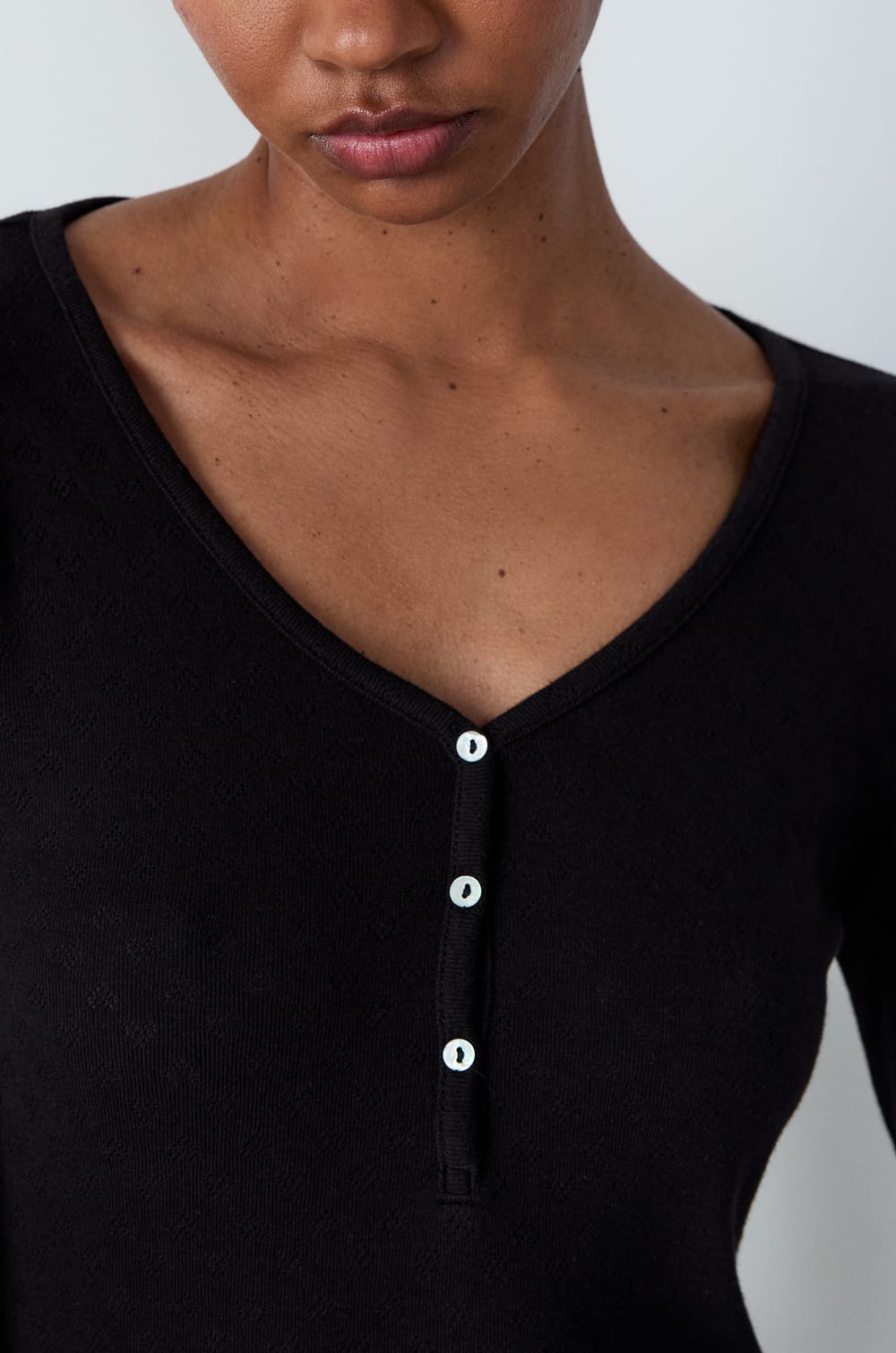 Long-sleeved cotton pointelle T-shirt;${refinementColor}