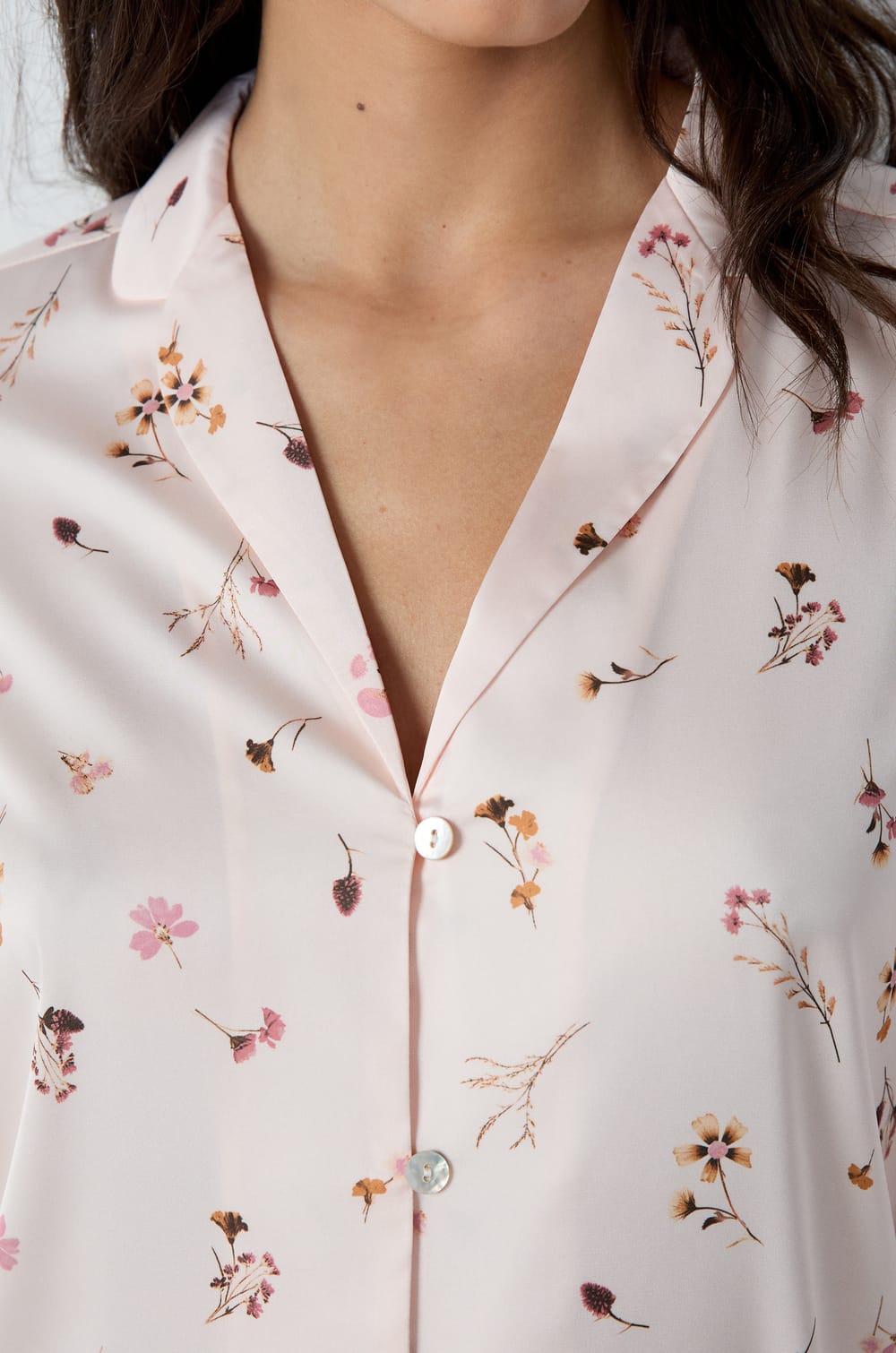 Patterned Satin Pajama Shirt;${refinementColor}