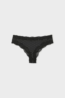 Tanga con bordes de encaje de microfibra;${refinementColor}