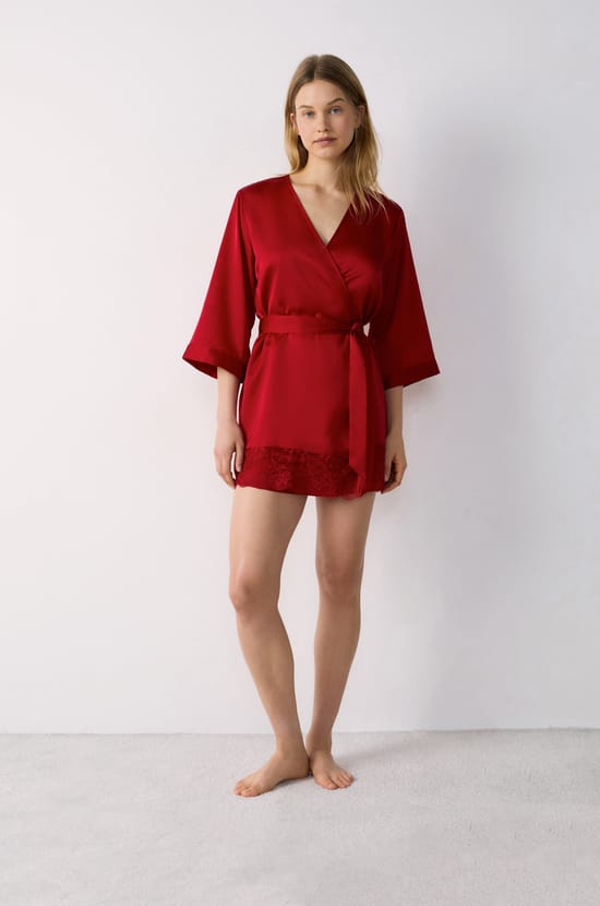 Satin Robe With Lace Details;${refinementColor}