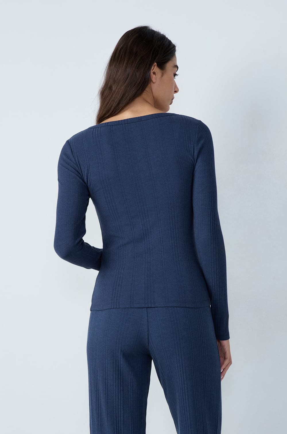 Long-sleeved ribbed cotton T-shirt;${refinementColor}