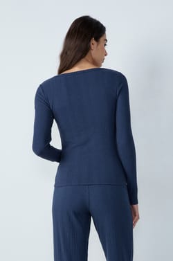 Long-sleeved ribbed cotton T-shirt;${refinementColor}
