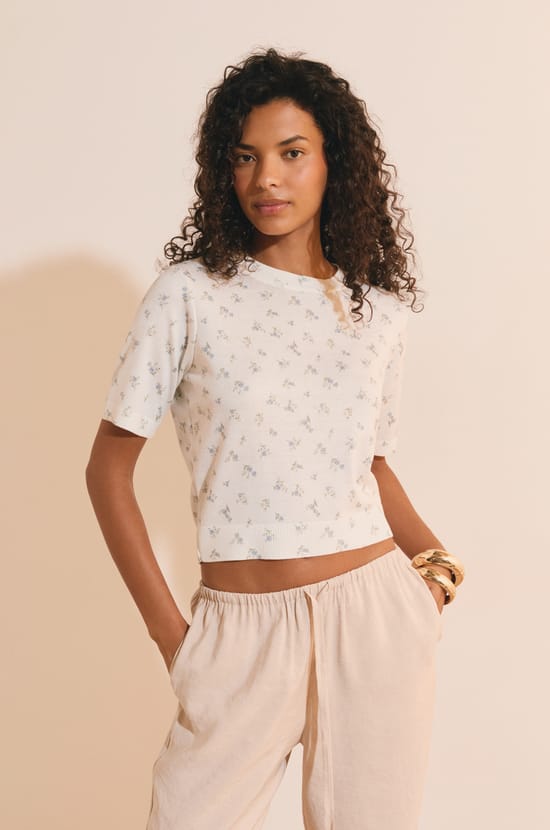 Pull manches courtes &agrave; motifs;${refinementColor}