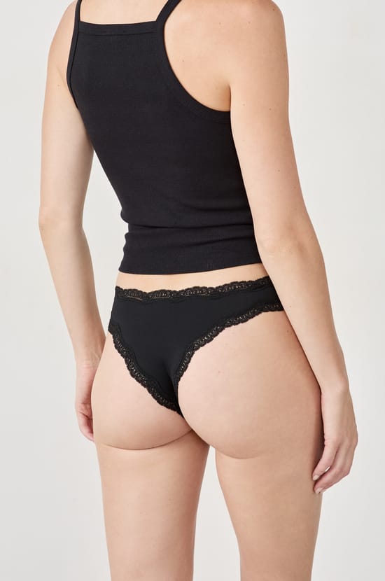 Pack of 3 cotton and lace tangas;${refinementColor}