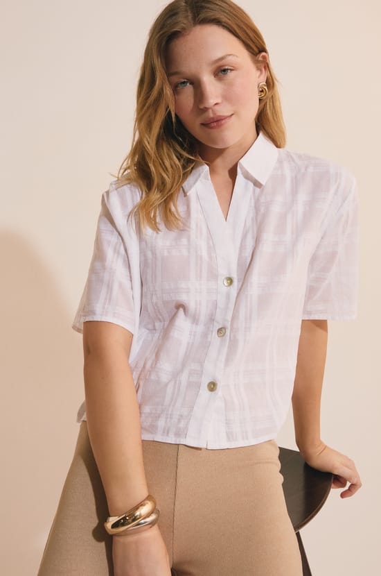 Chemise manches courtes en coton;${refinementColor}