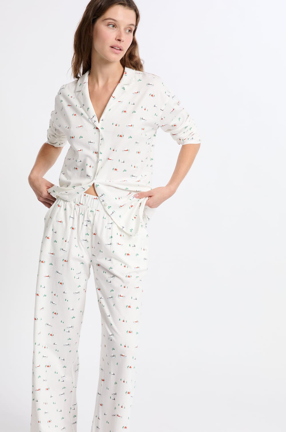 Pantalon de pyjama à motifs en coton;${refinementColor}