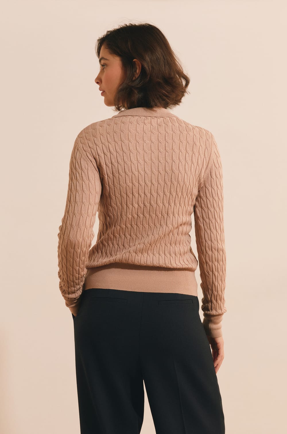 Pull manches longues col polo;${refinementColor}