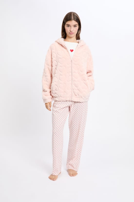 3-Piece Pyjama Set with Heart Print in Cotton;${refinementColor}