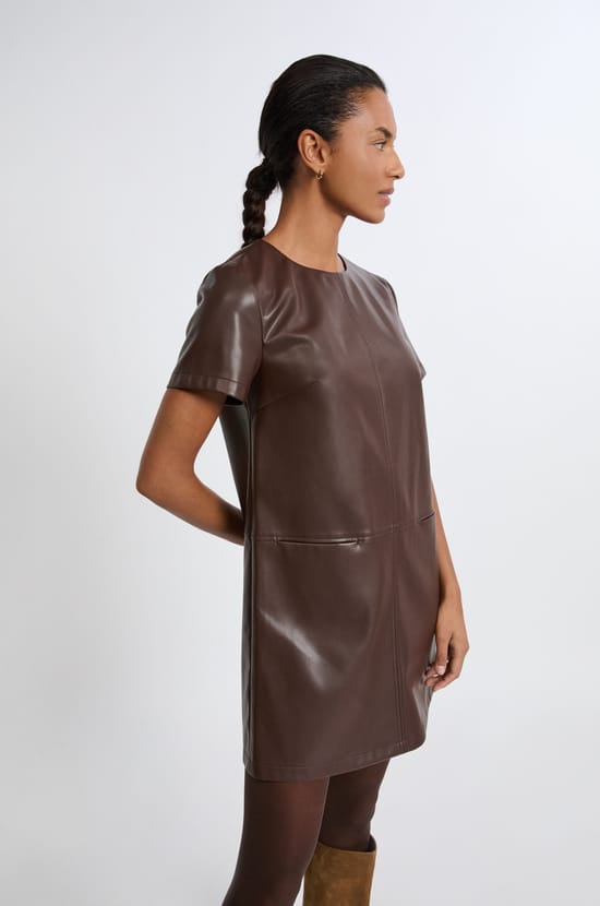Short Leather-Effect Dress;${refinementColor}