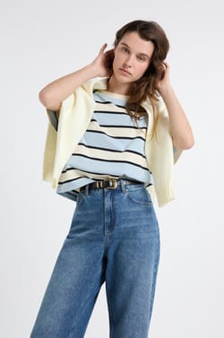 T-shirt manches courtes en coton &agrave; rayures;${refinementColor}