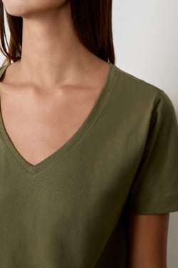 T-shirt col V manches courtes en coton;${refinementColor}
