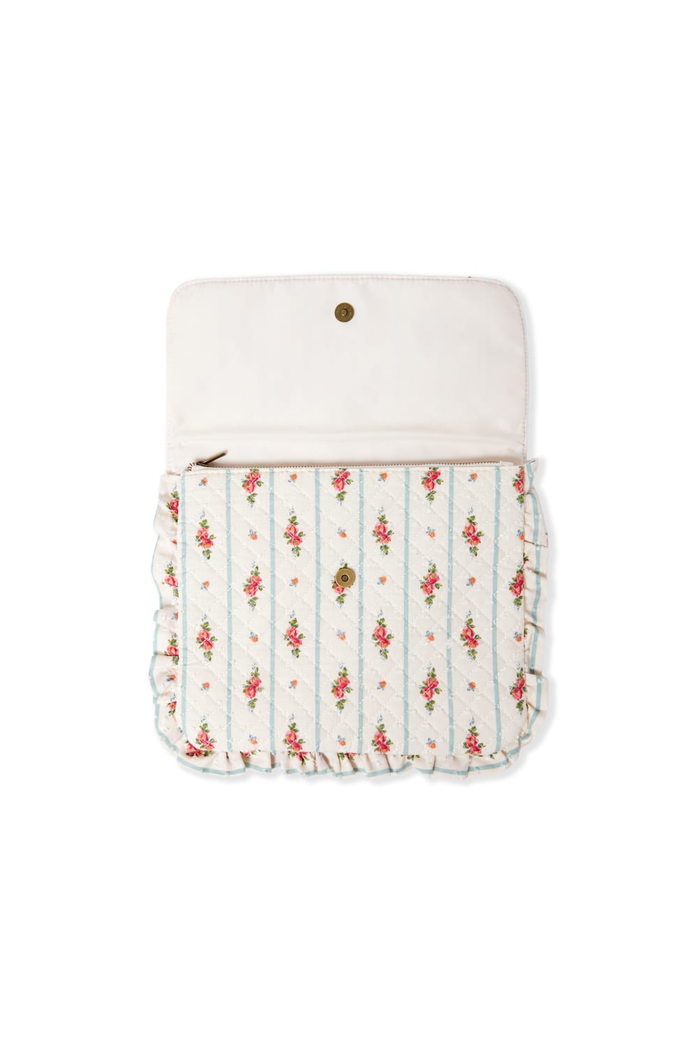 Trousse matelass&eacute;e en coton &agrave; motifs fleurs avec bords froufrou;${refinementColor}