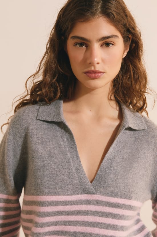 Pull col polo 100% cachemire;${refinementColor}
