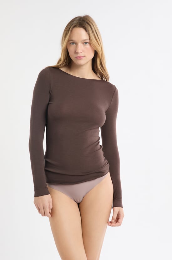 T-shirt thermique col bateau avec cachemire;${refinementColor}