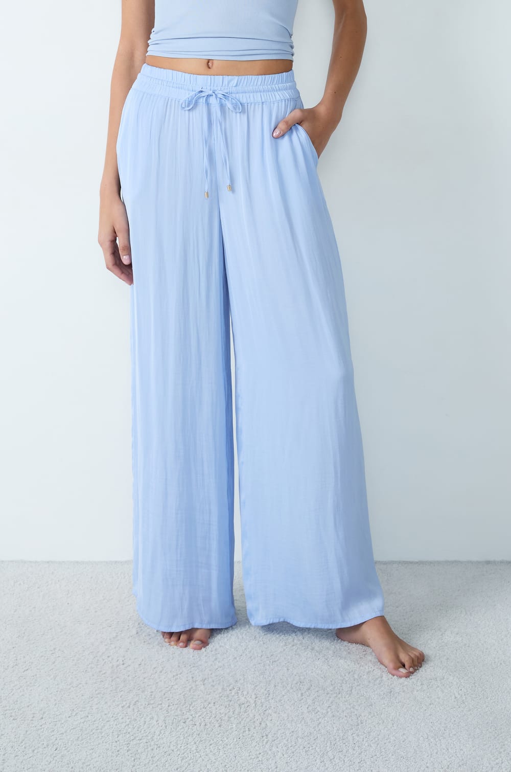 Wide-leg satin trousers;${refinementColor}