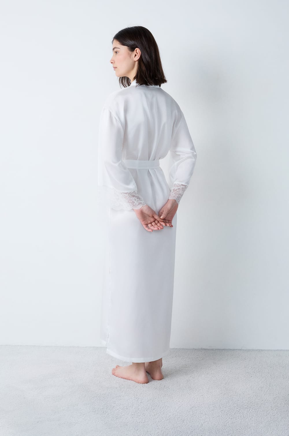 Long Satin Robe with Lace Details;${refinementColor}