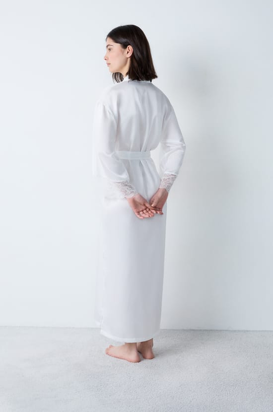 Long Satin Robe with Lace Details;${refinementColor}