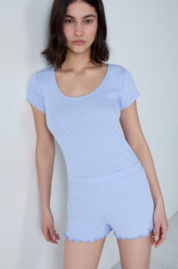 T-shirt de pyjama manches courtes en coton en pointelle;${refinementColor}