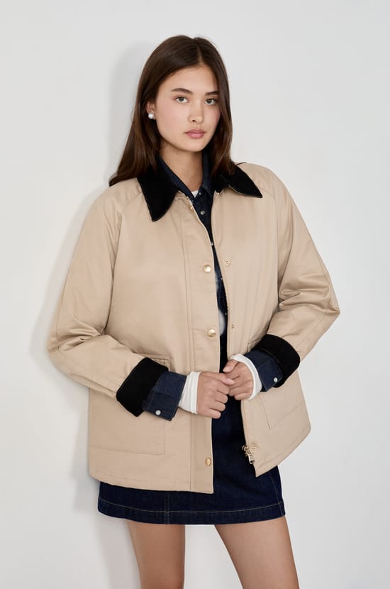 Blouson à col velours et coupe droite;${refinementColor}