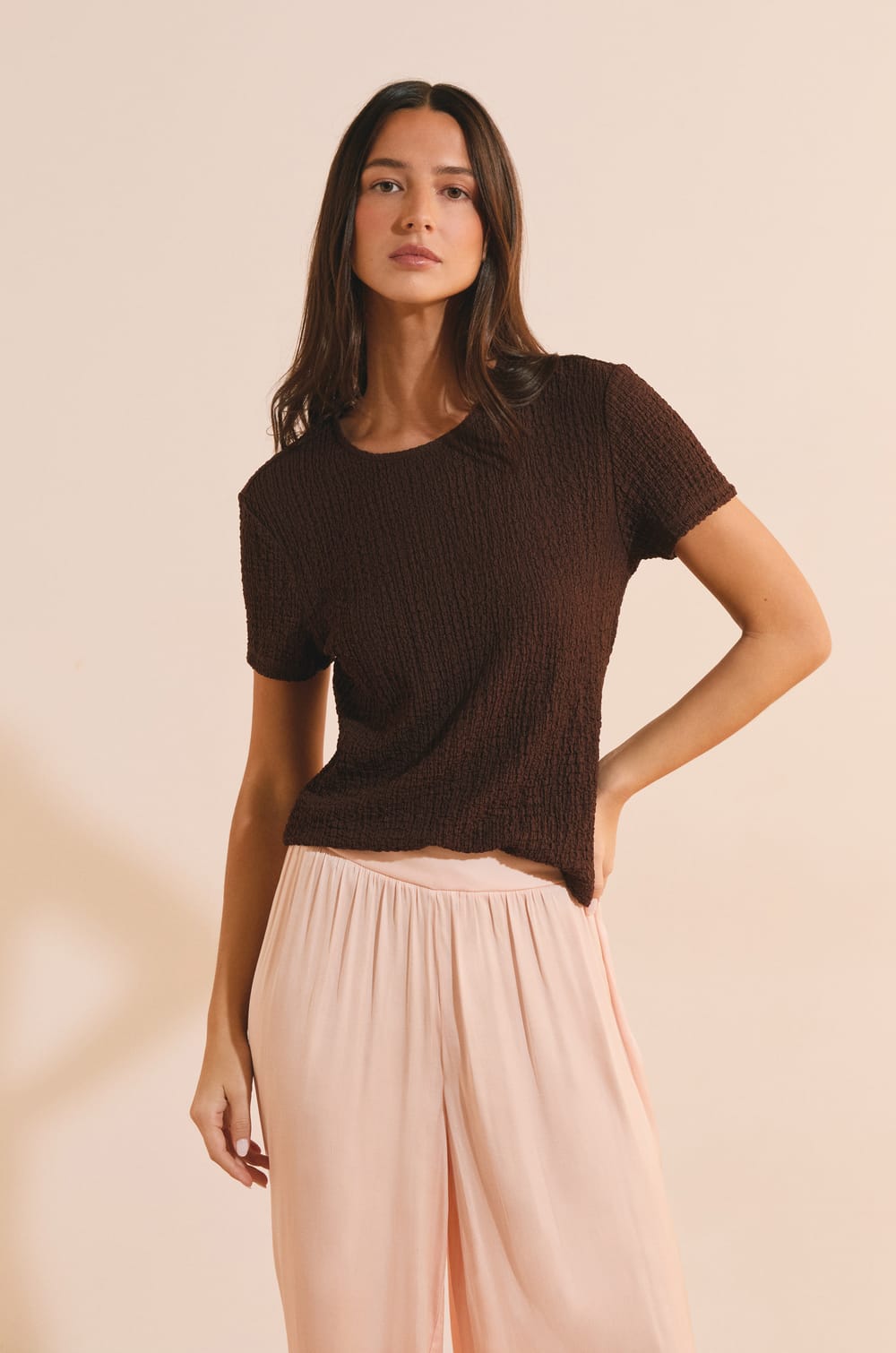 T?shirt manches courtes gaufr&eacute;;${refinementColor}