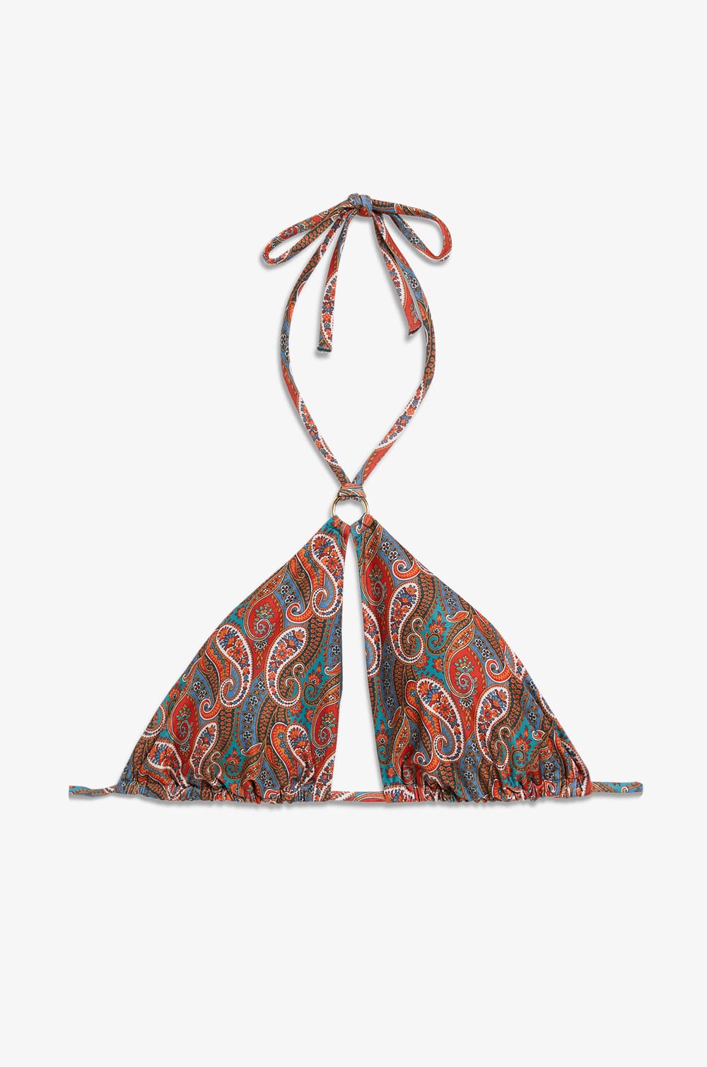 High-neck bikini top with patterned bralette;${refinementColor}